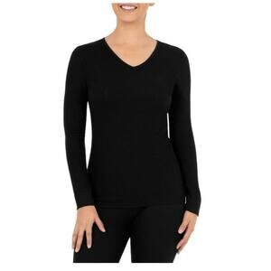 Fruit of the Loom Shirt Women's SZ S Black Micro Waffle Thermal V-Neck
